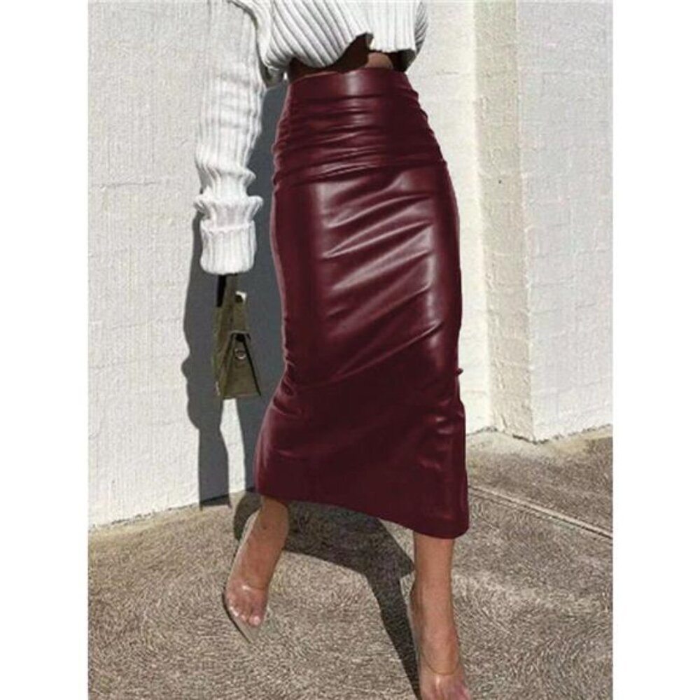 Slit Back Leather Skirt